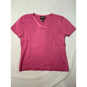 Requirements Women's Pink Large Acrylic Knit Short Sleeve V-Neck Tops RN57895
